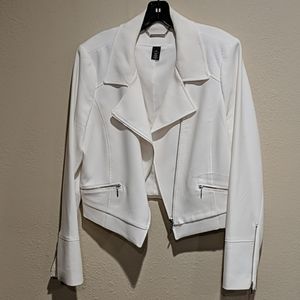 White House Black Market White Moto Jacket Sz 14